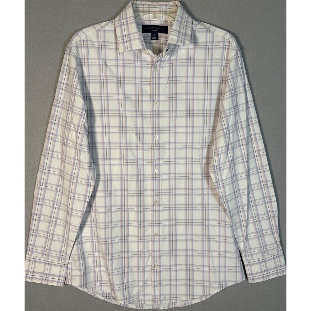 NWOT Mizzen Main Leeward Performance Shirt Mens M White Plaid Trim Fit Dress